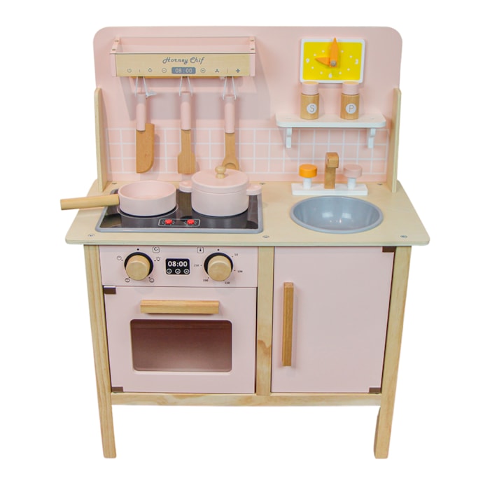 Cozinha de Madeira e 07 Peças para Cozinha 60x75x30cm Rosa - Madel Home