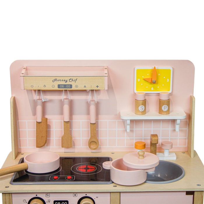 Cozinha de Madeira e 07 Peças para Cozinha 60x75x30cm Rosa - Madel Home