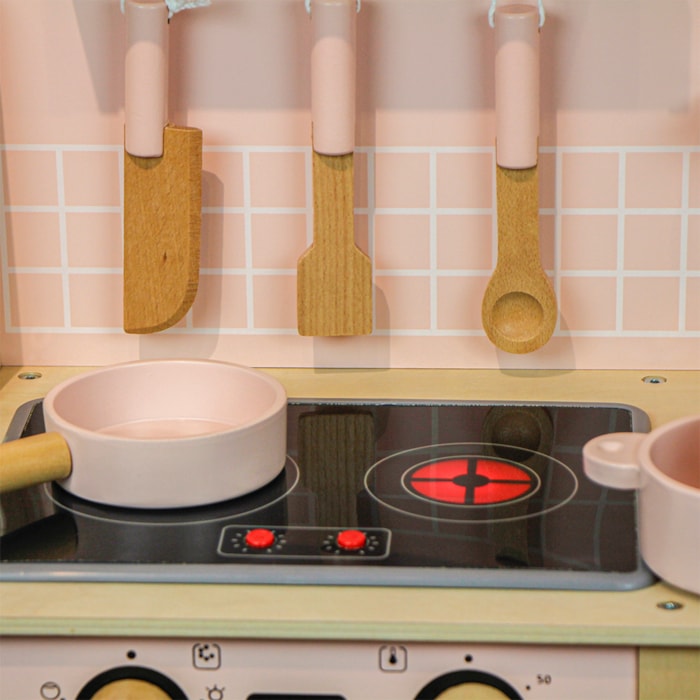 Cozinha de Madeira e 07 Peças para Cozinha 60x75x30cm Rosa - Madel Home