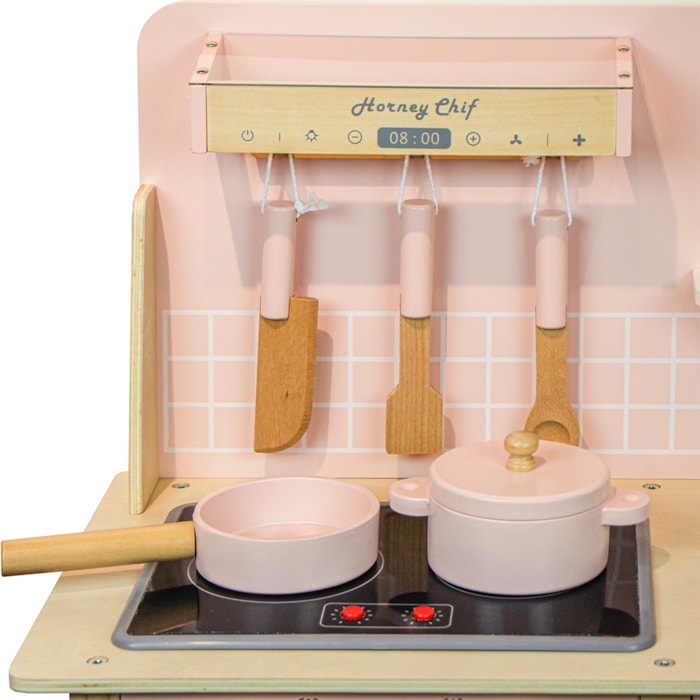 Cozinha de Madeira e 07 Peças para Cozinha 60x75x30cm Rosa - Madel Home