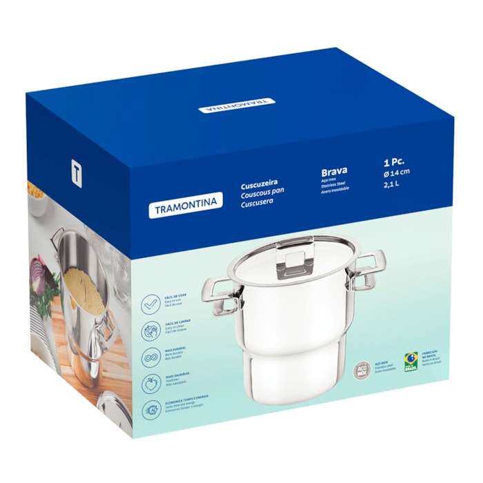 Cuscuzeira Aço Inox com Alças e Tampa Brava Tramontina - 2,1L - Madel Home