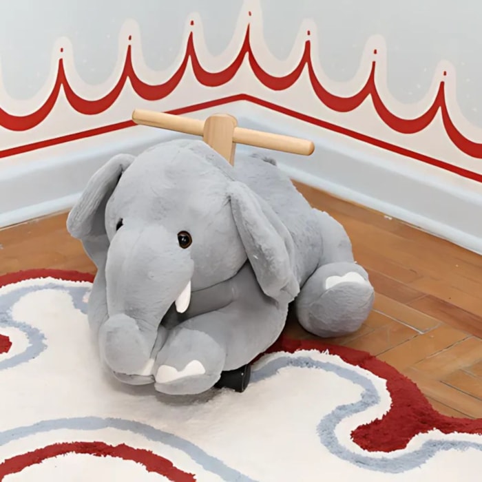 Elefante de Rodinha Polyester e Madeira - Madel Home