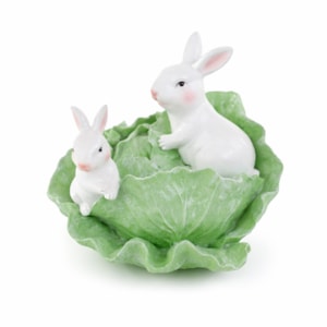 Enfeite de Páscoa Repolho com Coelho Verde e Branco - 16cm