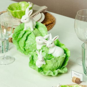 Enfeite de Páscoa Repolho com Coelho Verde e Branco - 16cm