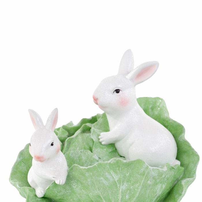 Enfeite de Páscoa Repolho com Coelho Verde e Branco - 16cm - Madel Home