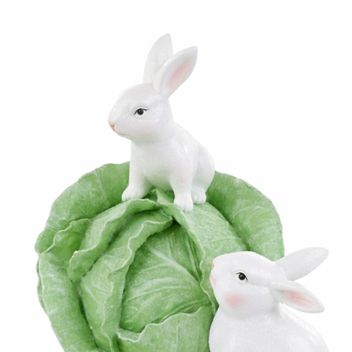 Enfeite de Páscoa Repolho com Coelho Verde e Branco - 22cm - Madel Home
