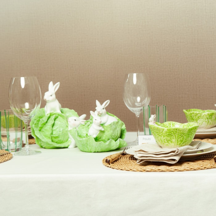 Enfeite de Páscoa Repolho com Coelho Verde e Branco - 22cm - Madel Home