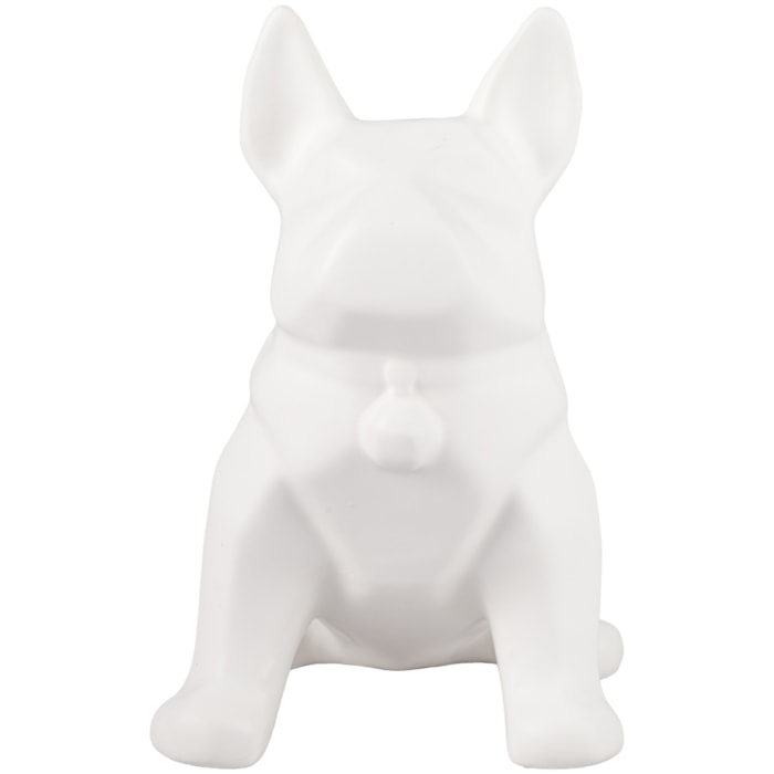 Escultura de Cerâmica Buldogue Branco Fosco - 21cm - Madel Home