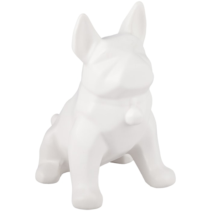 Escultura de Cerâmica Buldogue Branco Fosco - 21cm - Madel Home
