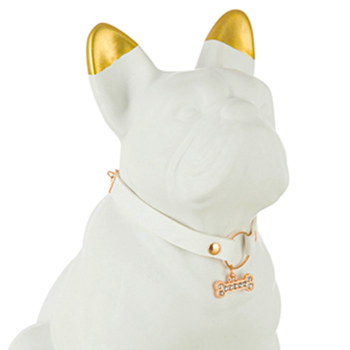 Escultura de Cerâmica Cachorro Branco Branco Dourado M - 22cm - Madel Home