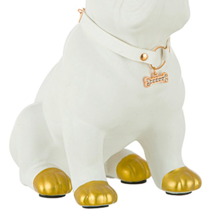 Escultura de Cerâmica Cachorro Branco Branco Dourado M - 22cm - Madel Home