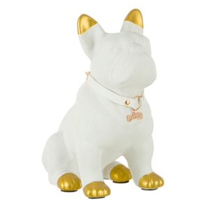 Escultura de Cerâmica Cachorro Branco Branco Dourado M - 22cm