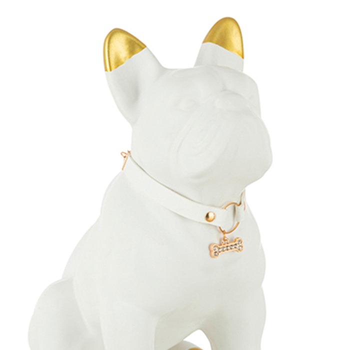 Escultura de Cerâmica Cachorro Branco Branco Dourado P - 17cm - Madel Home