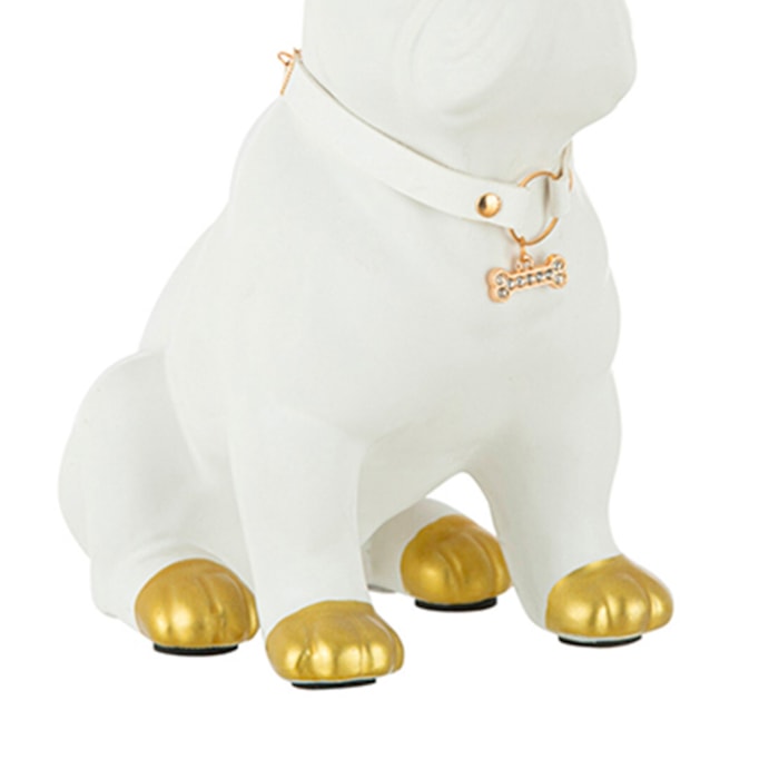 Escultura de Cerâmica Cachorro Branco Branco Dourado P - 17cm - Madel Home