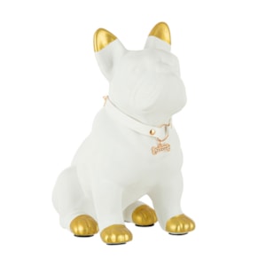 Escultura de Cerâmica Cachorro Branco Branco Dourado P - 17cm