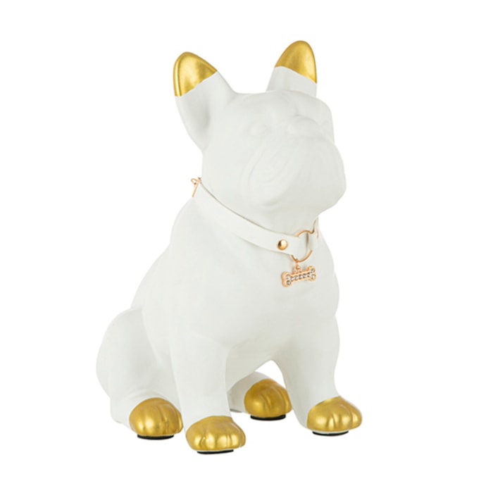 Escultura de Cerâmica Cachorro Branco Branco Dourado P - 17cm - Madel Home