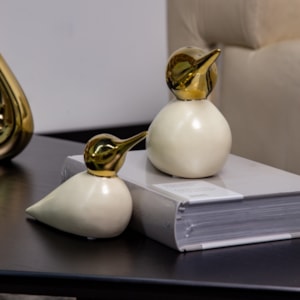 Escultura de Cerâmica Pássaro Dourado M - 15cm