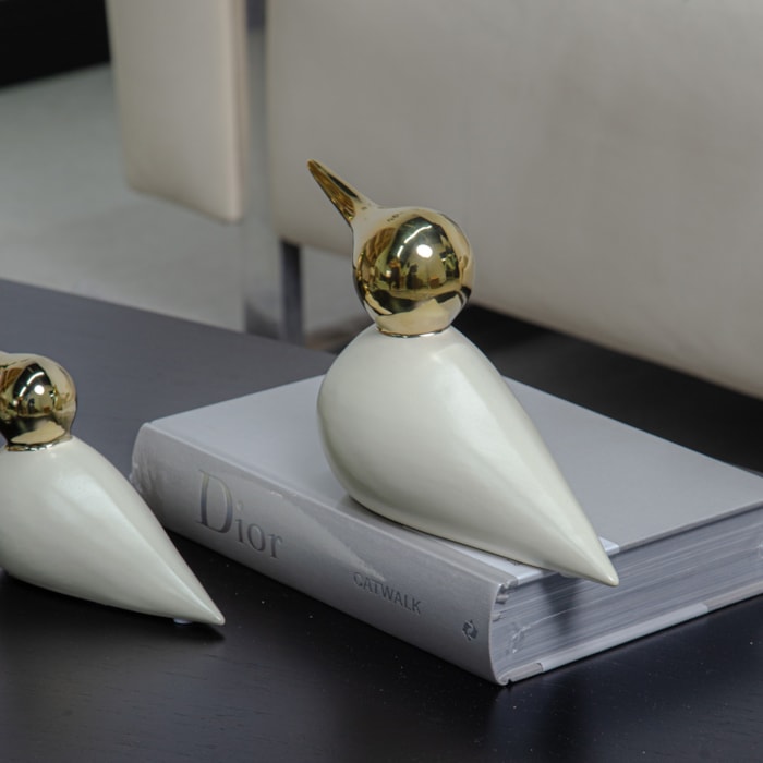 Escultura de Cerâmica Pássaro Dourado M - 15cm - Madel Home