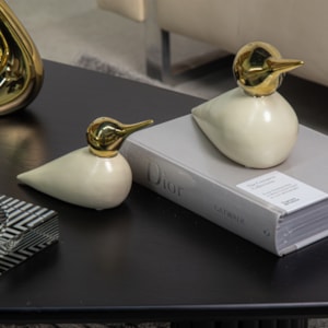 Escultura de Cerâmica Pássaro Dourado P - 13cm