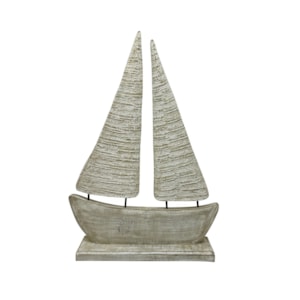 Escultura de Madeira Barco Branco - 56cm