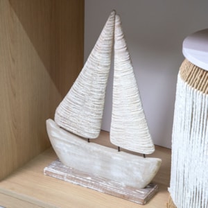 Escultura de Madeira Barco Branco - 56cm