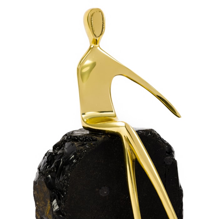 Escultura de Metal e Pedra Obsidiana Harmony Preta e Dourada - 19cm - Madel Home
