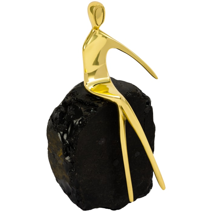 Escultura de Metal e Pedra Obsidiana Harmony Preta e Dourada - 19cm - Madel Home