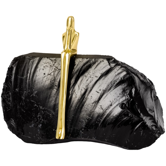 Escultura de Metal e Pedra Obsidiana Serenity Preta e Dourada - 20cm - Madel Home