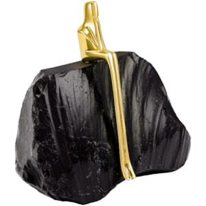 Escultura de Metal e Pedra Obsidiana Serenity Preta e Dourada - 20cm