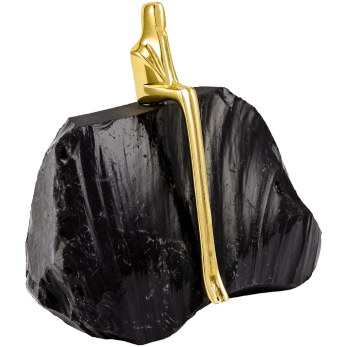 Escultura de Metal e Pedra Obsidiana Serenity Preta e Dourada - 20cm - Madel Home
