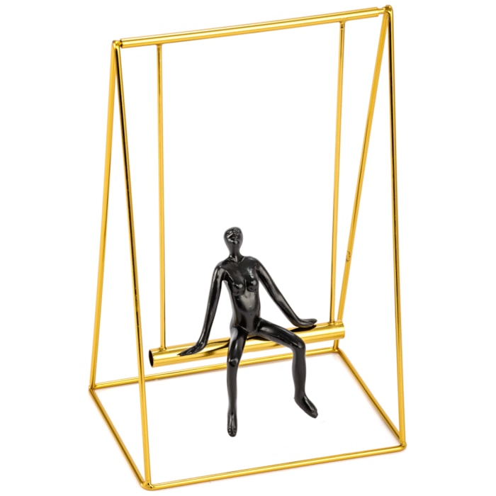 Escultura de Metal e Resina Balanço Dourado e Preto - 30cm - Madel Home
