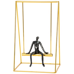 Escultura de Metal e Resina Balanço Dourado e Preto - 30cm
