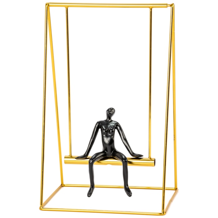 Escultura de Metal e Resina Balanço Dourado e Preto - 30cm - Madel Home