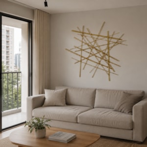 Escultura de Parede Metal Geométrico Dourado - 72cm
