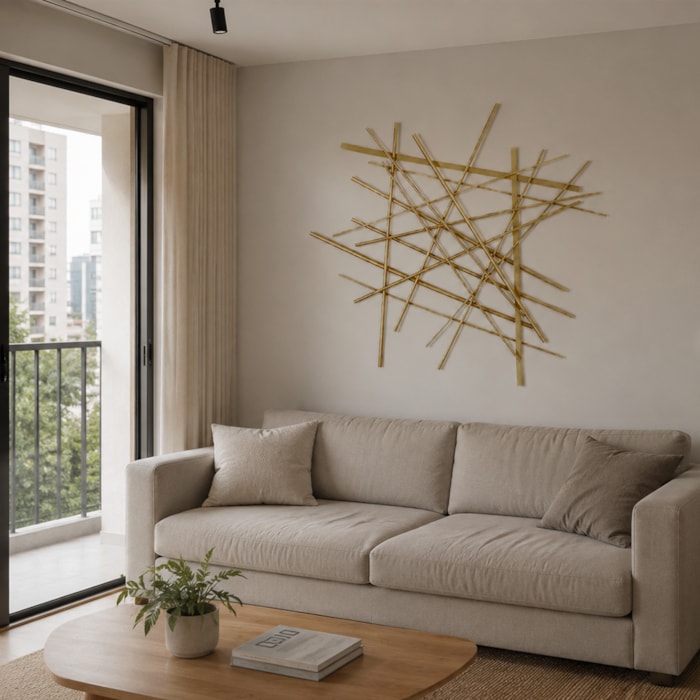 Escultura de Parede Metal Geométrico Dourado - 72cm - Madel Home