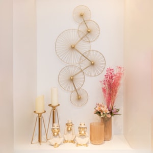 Escultura de Parede Metal Rodas Dourado - 117cm