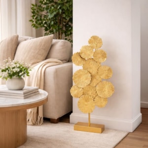 Escultura de Parede na Base Círculos 56cm Metal Dourado