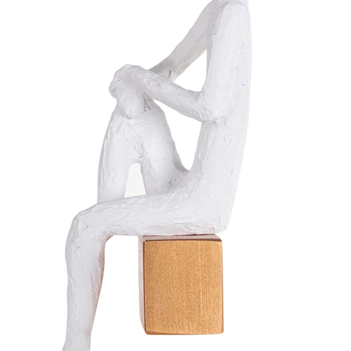 Escultura de Parede Resina Homem Sentado Lateral Branco - 22cm - Madel Home
