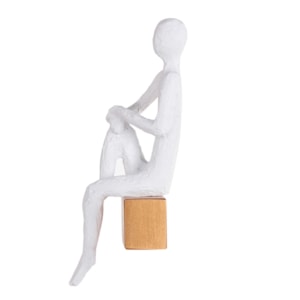 Escultura de Parede Resina Homem Sentado Lateral Branco - 22cm