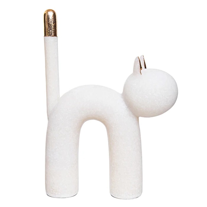 Escultura de Pedra Branca Gato - 26cm - Madel Home