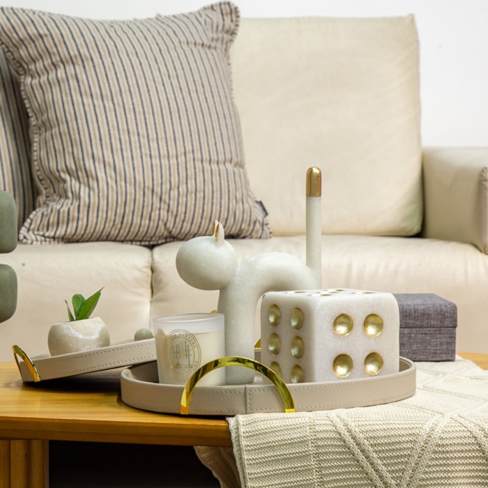Escultura de Pedra Dado Branco M - 12cm - Madel Home