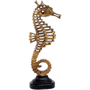 Escultura de Resina Cavalo Marinho Dourado e Preto - 32cm