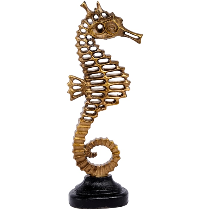Escultura de Resina Cavalo Marinho Dourado e Preto - 32cm - Madel Home