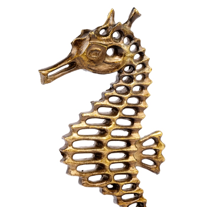 Escultura de Resina Cavalo Marinho Dourado e Preto - 32cm - Madel Home