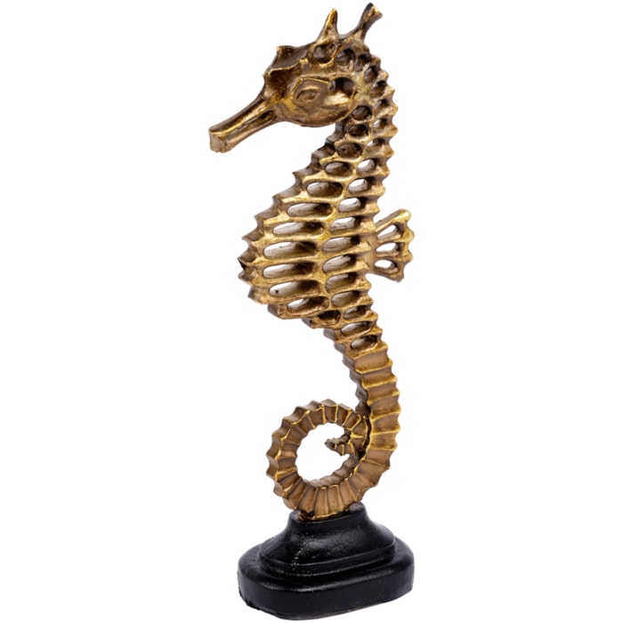 Escultura de Resina Cavalo Marinho Dourado e Preto - 32cm - Madel Home