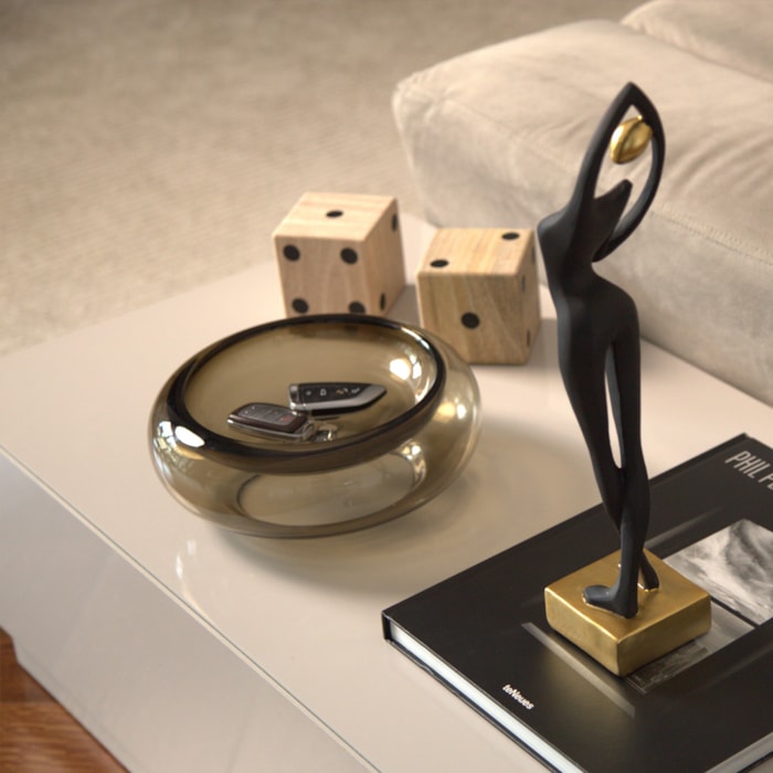 Escultura de Resina Contemporânea Feminina Preta e Dourada - 40cm - Madel Home