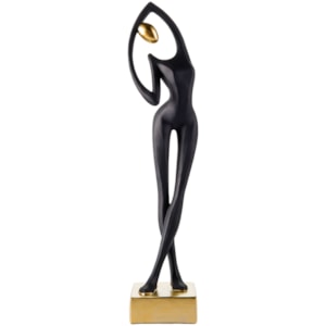 Escultura de Resina Contemporânea Feminina Preta e Dourada - 40cm