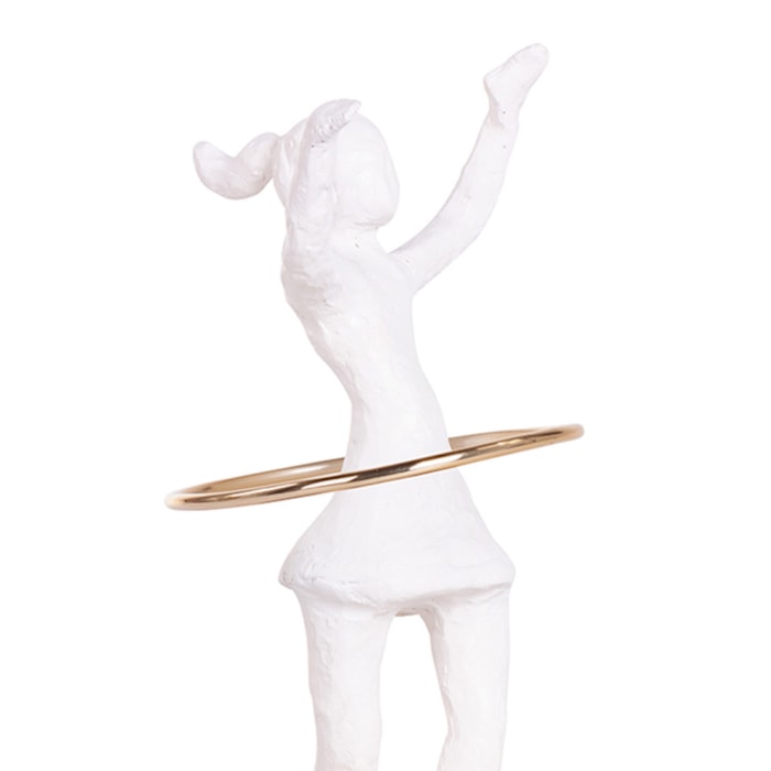 Escultura de Resina e Metal Brincando de Bambolê Branco - 26,5cm - Madel Home