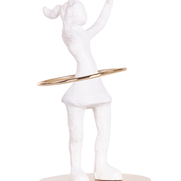 Escultura de Resina e Metal Brincando de Bambolê Branco - 26,5cm - Madel Home