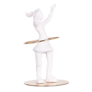 Escultura de Resina e Metal Brincando de Bambolê Branco - 26,5cm